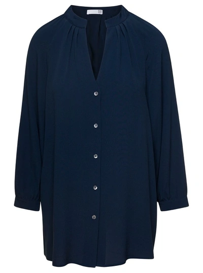 Shop Douuod Blue Shirt With V-neckline In Silk Blend In Black