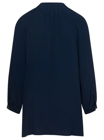 Shop Douuod Blue Shirt With V-neckline In Silk Blend In Black