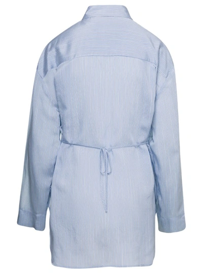 Shop Douuod Light Blue Long-sleeve Striped Shirt In Viscose And Silk