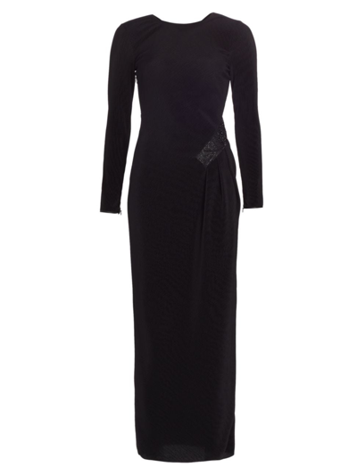 Shop Giorgio Armani Women's Embellished Pleated Jersey Gown In Black