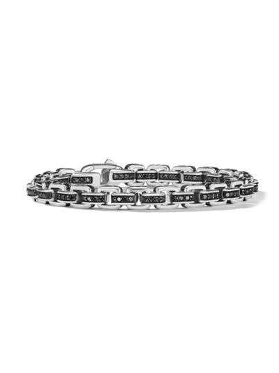 Shop David Yurman Men's Box Chain Bracelet In Sterling Silver In Black Diamond