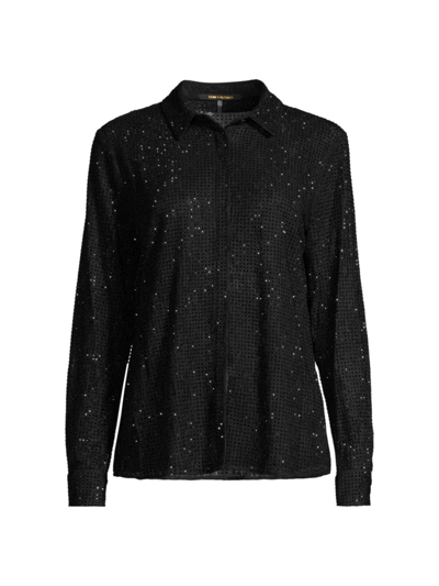 Shop Kobi Halperin Women's Lucia Embellished Stretch Lace Button-front Blouse In Black