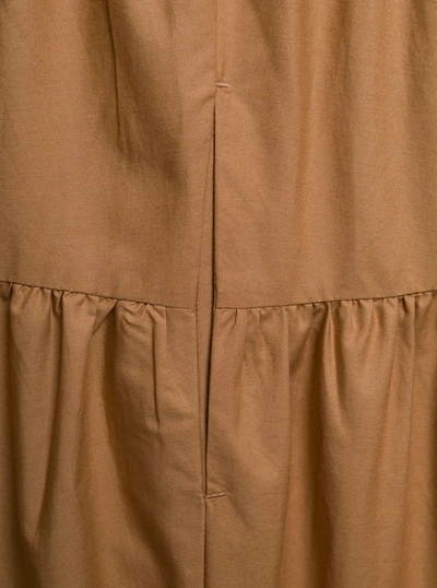 Shop Ivy & Oak Beige Long Dress With Flounces In Organic Cotton In Brown