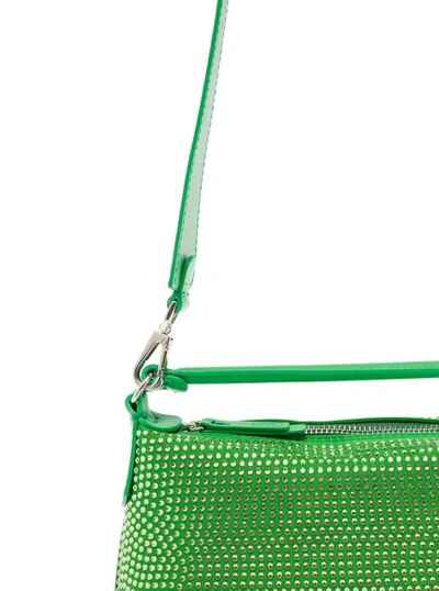 Shop Liu •jo Leonie Hanne Hobo Mini  Green Leather Shoulder Bag With Strass