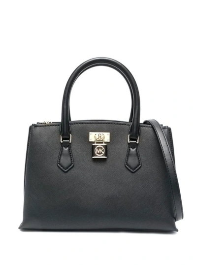 Shop Michael Michael Kors Black Ruby Tote Bag With Lock Detailing  In Leather In Grey