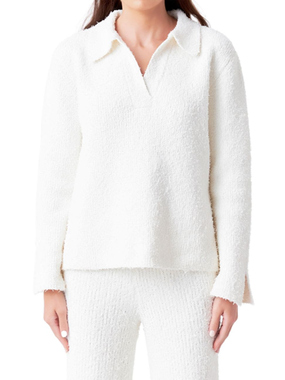 Shop Endless Rose Women's Textured Fuzzy Collared Sweater In Cream