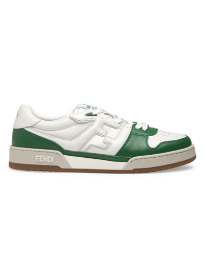 Shop Fendi Men's Leather Low-top Sneakers In Green White