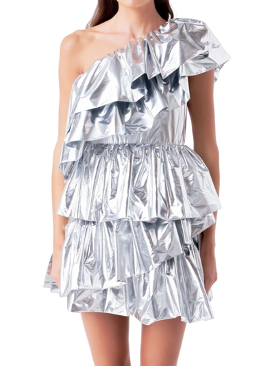 Shop Endless Rose Women's Metallic Tiered Mini Dress In Silver