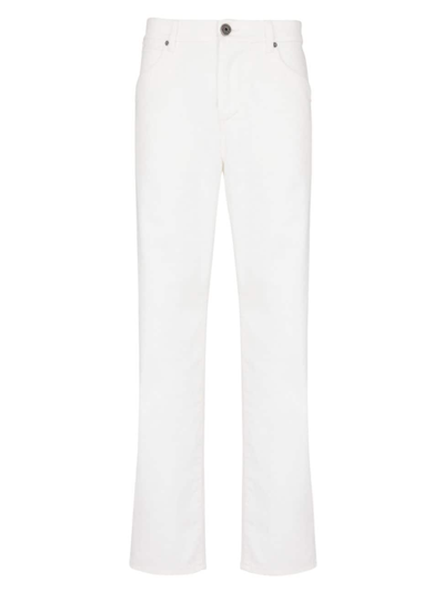 Shop Balmain Men's Cotton-blend Five-pocket Jeans In White