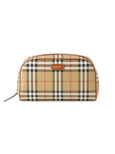 Shop Burberry Women's Medium Check Travel Pouch In Archive Beige