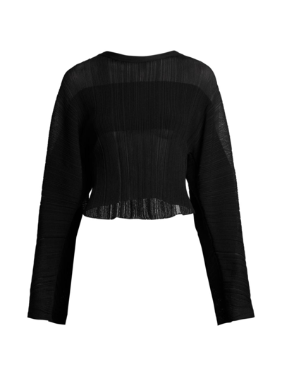 Shop Stella Mccartney Women's Plissé Knit Cropped Sweater In Black
