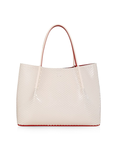 Shop Christian Louboutin Women's Small Cabarock Snake-embossed Leather Tote Bag In Leche