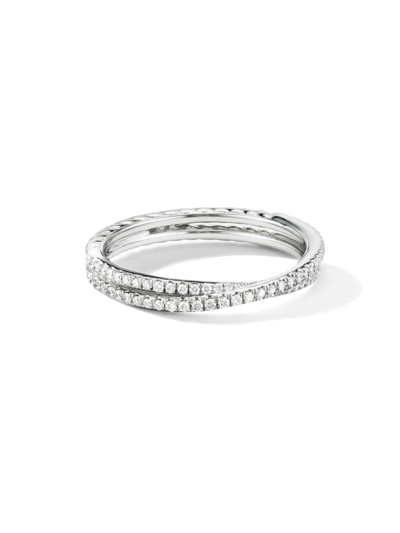 Shop David Yurman Women's Dy Crossover Micro Pavé Band Ring In Platinum In Silver