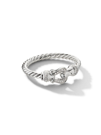 Shop David Yurman Women's Petite Buckle Ring In 18k White Gold