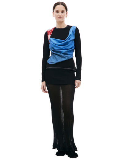 Shop Marine Serre Silk Scarves Draped Top In Black