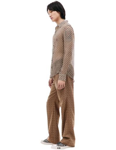 Marine Serre Moon Diamant-print Silk Shirt In Beige