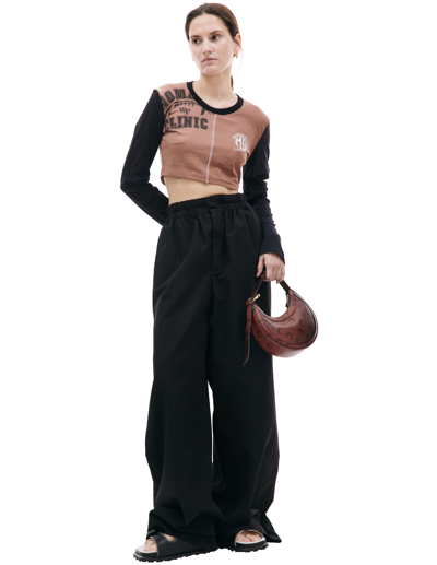 Marine Serre Brown Regenerated Long Sleeve T-shirt In Brown