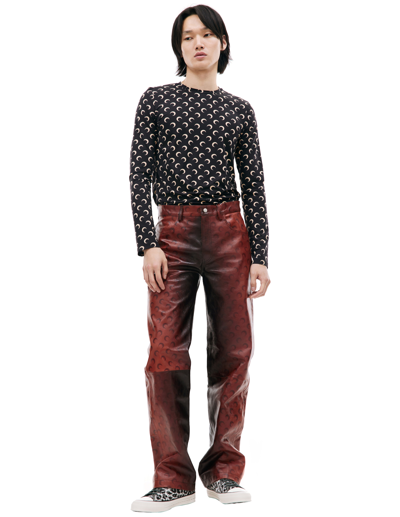 Shop Marine Serre Logo Moon Leather Trousers In Red
