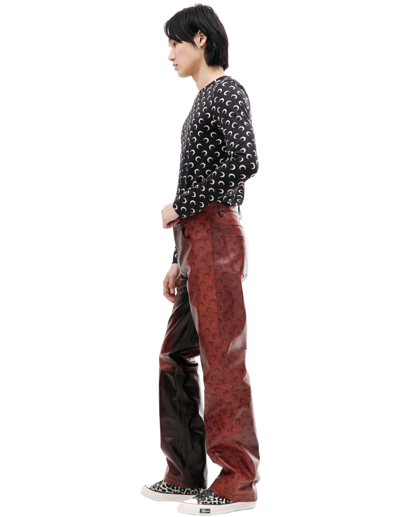 Shop Marine Serre Logo Moon Leather Trousers In Red