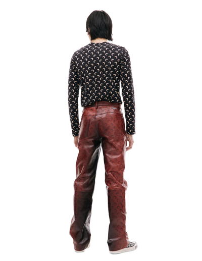 Shop Marine Serre Logo Moon Leather Trousers In Red