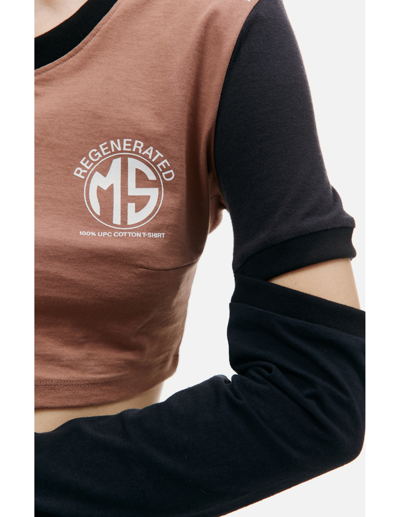 Marine Serre Brown Regenerated Long Sleeve T-shirt In Brown
