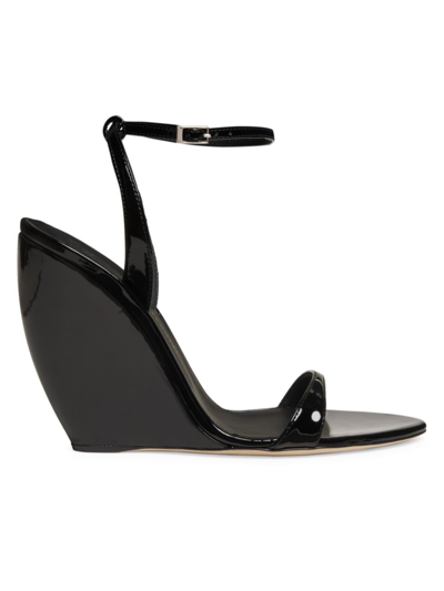 Shop Giuseppe Zanotti Women's Metallic Patent Leather Wedge Sandals In Nero