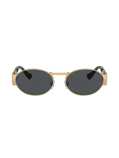 Shop Versace Men's 56mm Oval Sunglasses In Matte Gold Grey
