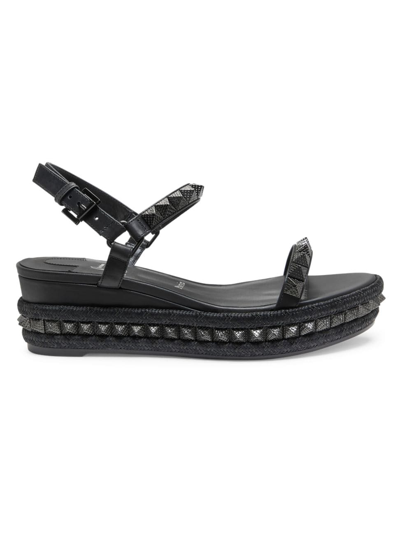 Shop Christian Louboutin Women's Pyraclou 60mm Spike Leather Espadrilles In Black
