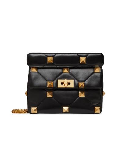 Shop Valentino Women's Medium Roman Stud The Shoulder Bag In Nappa With Chain In Black