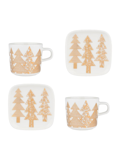 Shop Marimekko Oiva Kuusikossa 4-piece Coffee Cup & Plate Set