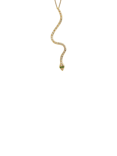 Shop Ileana Makri Women's Lucky Snake 18k Yellow Gold, Diamond & Tsavorite Pendant Necklace
