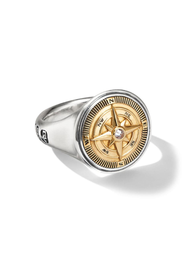 Shop David Yurman Men's Maritime Compass Signet Ring In Sterling Silver In Diamond