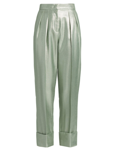 Shop Giorgio Armani Women's Metallic Pleated Trousers In Aquamarine
