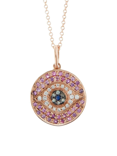 Shop Ileana Makri Women's Evil Eye 18k Rose Gold, Diamond, & Sapphire Pendant In Yellow Gold