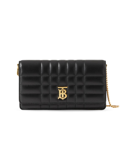 Shop Burberry Women's Lola Quilted Leather Clutch-on-chain In Black