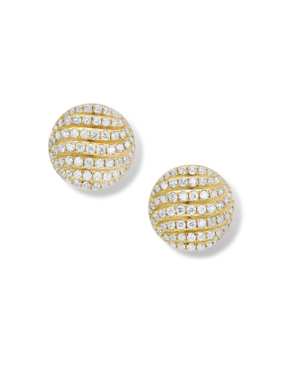 Shop David Yurman Women's Sculpted Cable Stud Earrings In 18k Yellow Gold Dith Diamonds