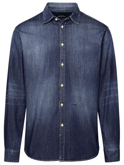 Shop Dsquared2 Long Sleeved Faded Denim Shirt In Blue