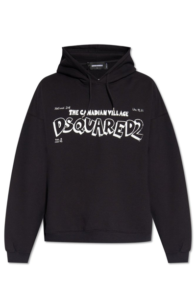 Shop Dsquared2 Logo Printed Drawstring Hoodie In Black