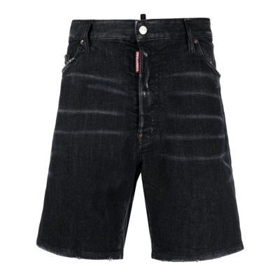 Shop Dsquared2 Distressed Denim Shorts In Black