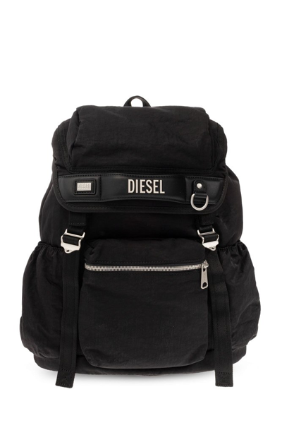 Shop Diesel Logo Lettering Foldover Top Backpack In Black