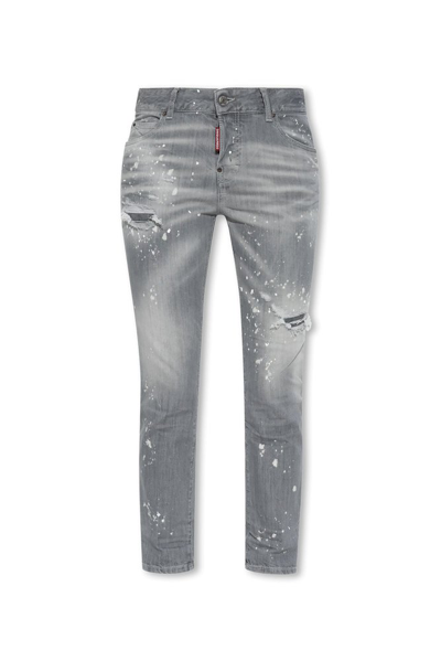 Shop Dsquared2 Distressed Cropped Jeans In Grey