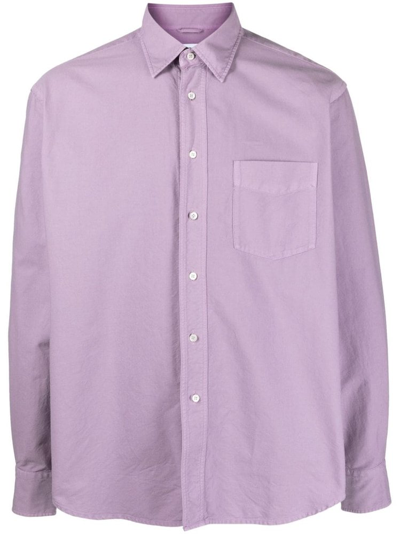 Shop Aspesi Collared Buttoned Shirt In Purple