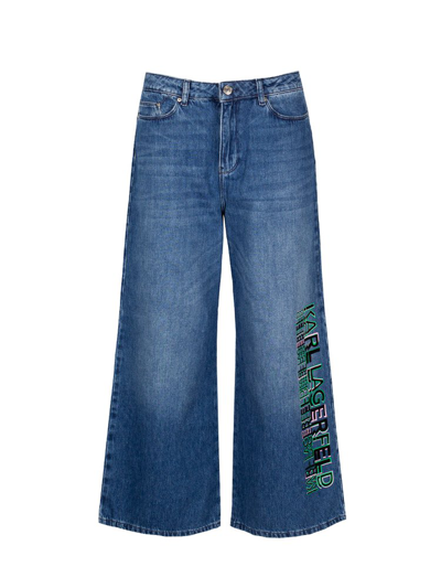 Shop Karl Lagerfeld High Waist Cropped Wide Leg Jeans In Blue