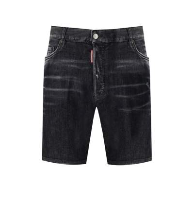 Shop Dsquared2 Distressed Denim Shorts In Grey
