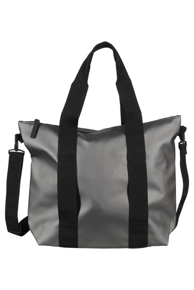 Shop Rains Logo Detailed Zipped Tote Bag In Grey