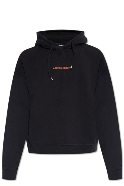 Shop Dsquared2 Logo Printed Drawstring Hoodie In Black