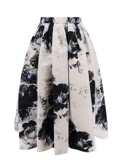 Shop Alexander Mcqueen Floral Print Pleated Midi Skirt In Multi