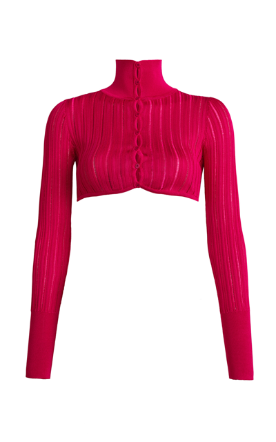 Shop Alaïa Crinoline Cropped Cardigan In Pink