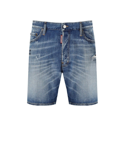 Shop Dsquared2 Distressed Denim Bermuda Shorts In Blue