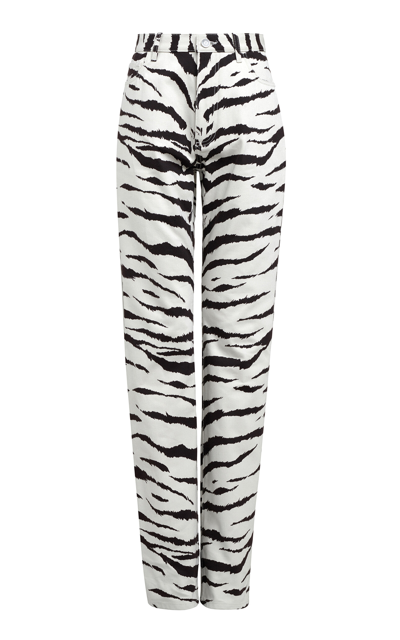 Shop Alaïa Zebra-print Straight-leg Jeans In Black,white